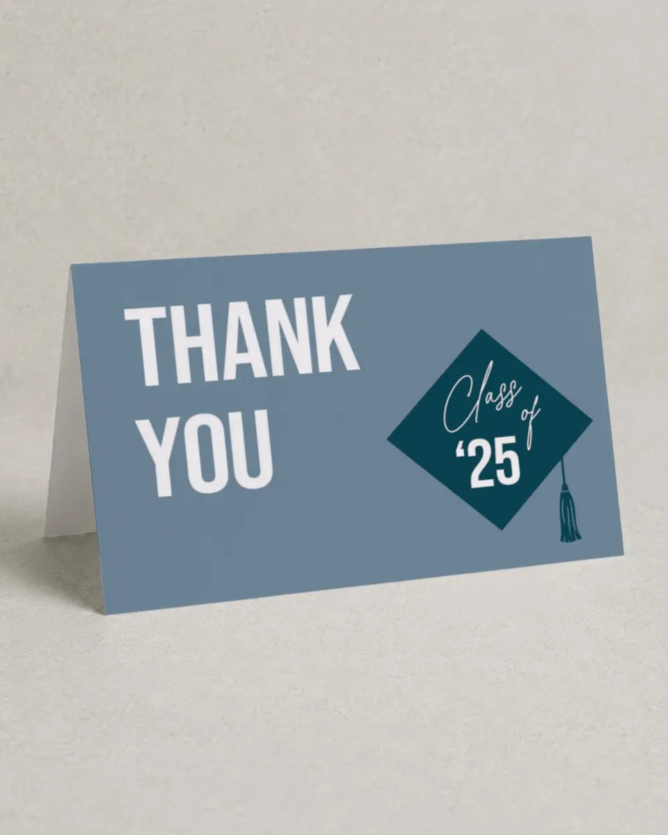 This is a 4" x 6" Folded Graduation Thank You Card called Scholarly Style printed in full color on Premium Smooth paper