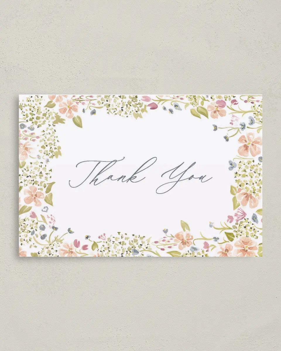 This is a 4" x 6" Folded Graduation Thank You Card called Blooming Bright printed in full color with Gold foil on Luxe Satin (coated) paper