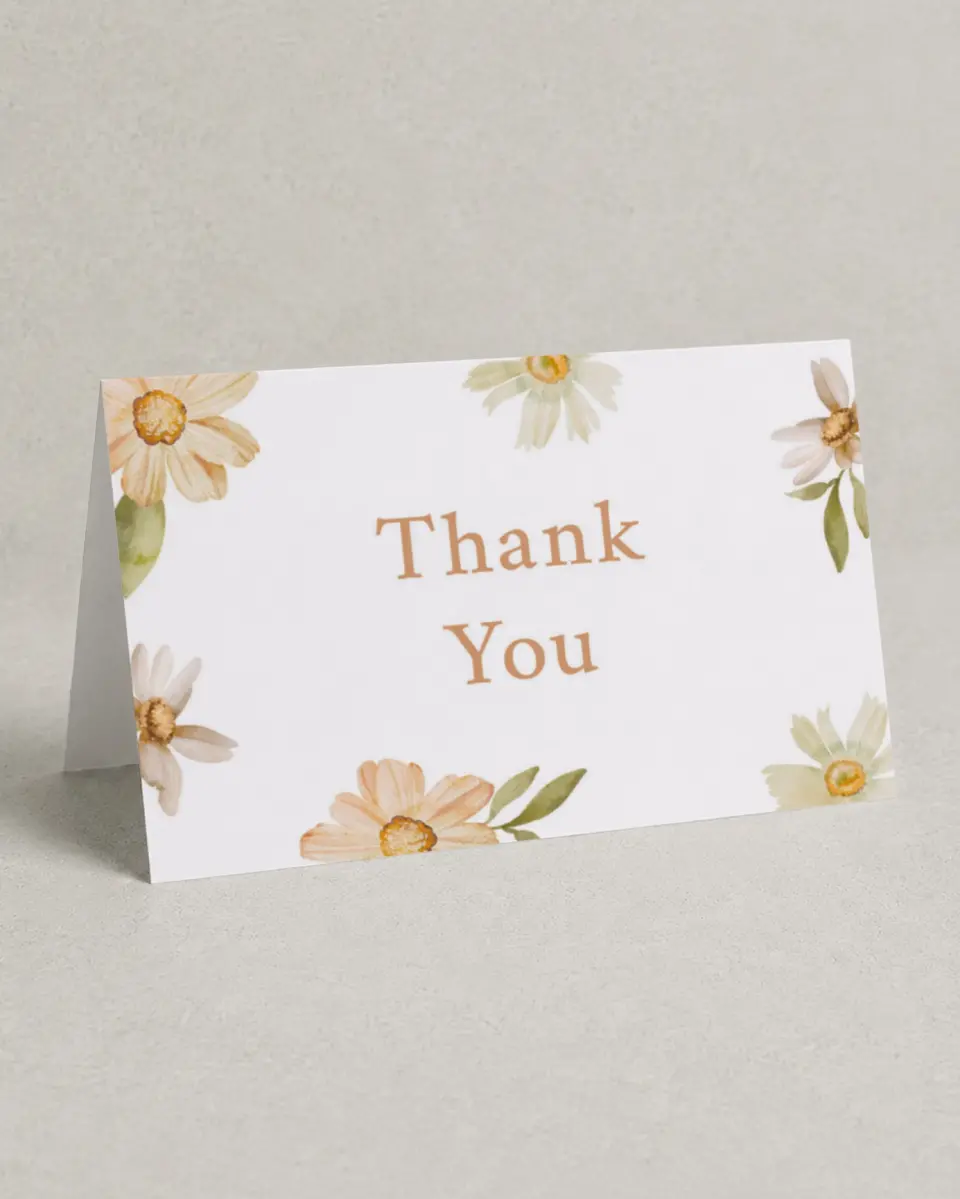 This is a 4" x 6" Folded Graduation Thank You Card called Sunny Blooms printed in full color on Premium Smooth paper