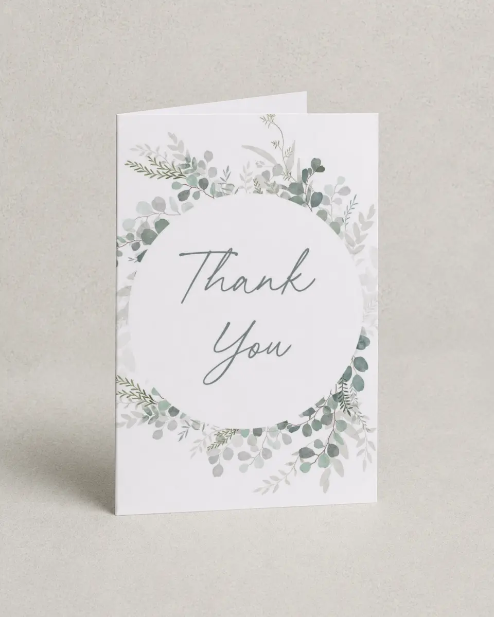 This is a 4" x 6" Folded Graduation Thank You Card called Grad Greenery printed in full color on Premium Smooth paper