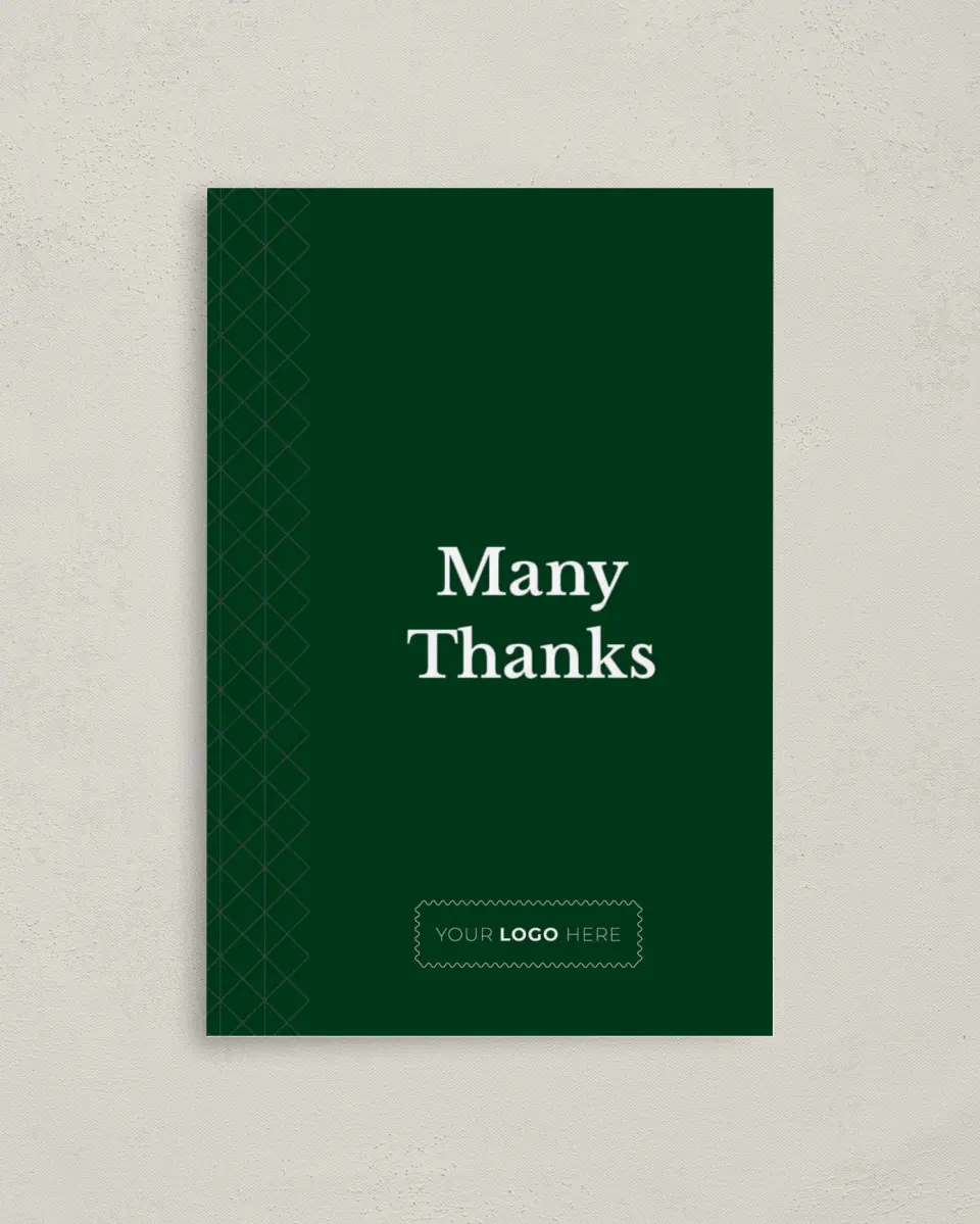 This is a 4" x 6" Folded Business Thank You Card called Enduring Evergreen printed in full color on Premium Smooth paper