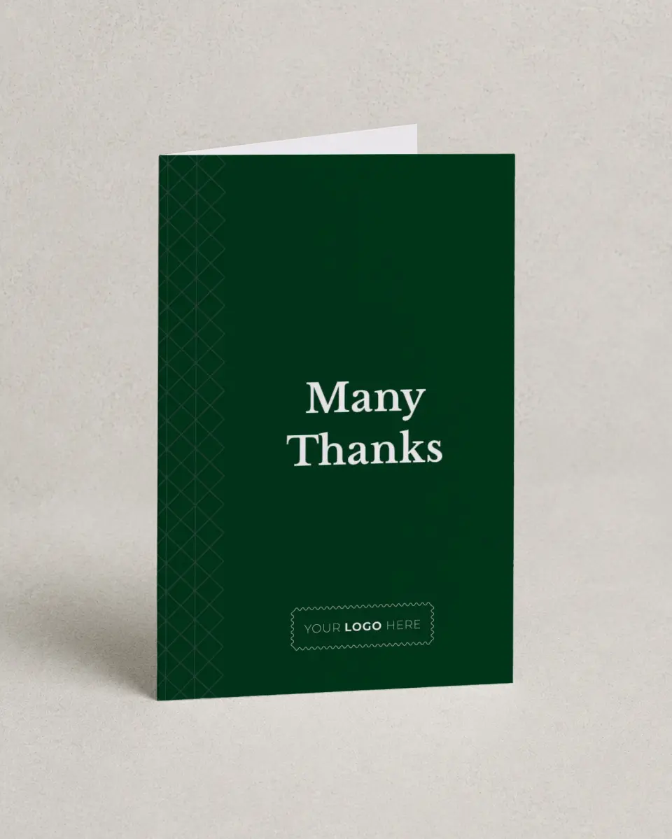 This is a 4" x 6" Folded Business Thank You Card called Enduring Evergreen printed in full color on Premium Smooth paper