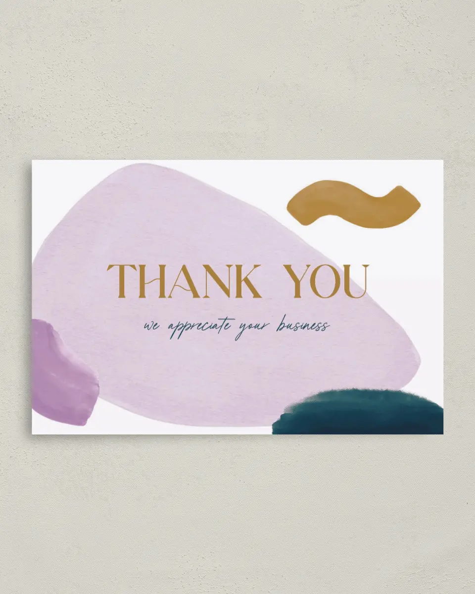 This is a 4" x 6" Folded Business Thank You Card called Cordially Colorful printed in full color on Premium Smooth paper