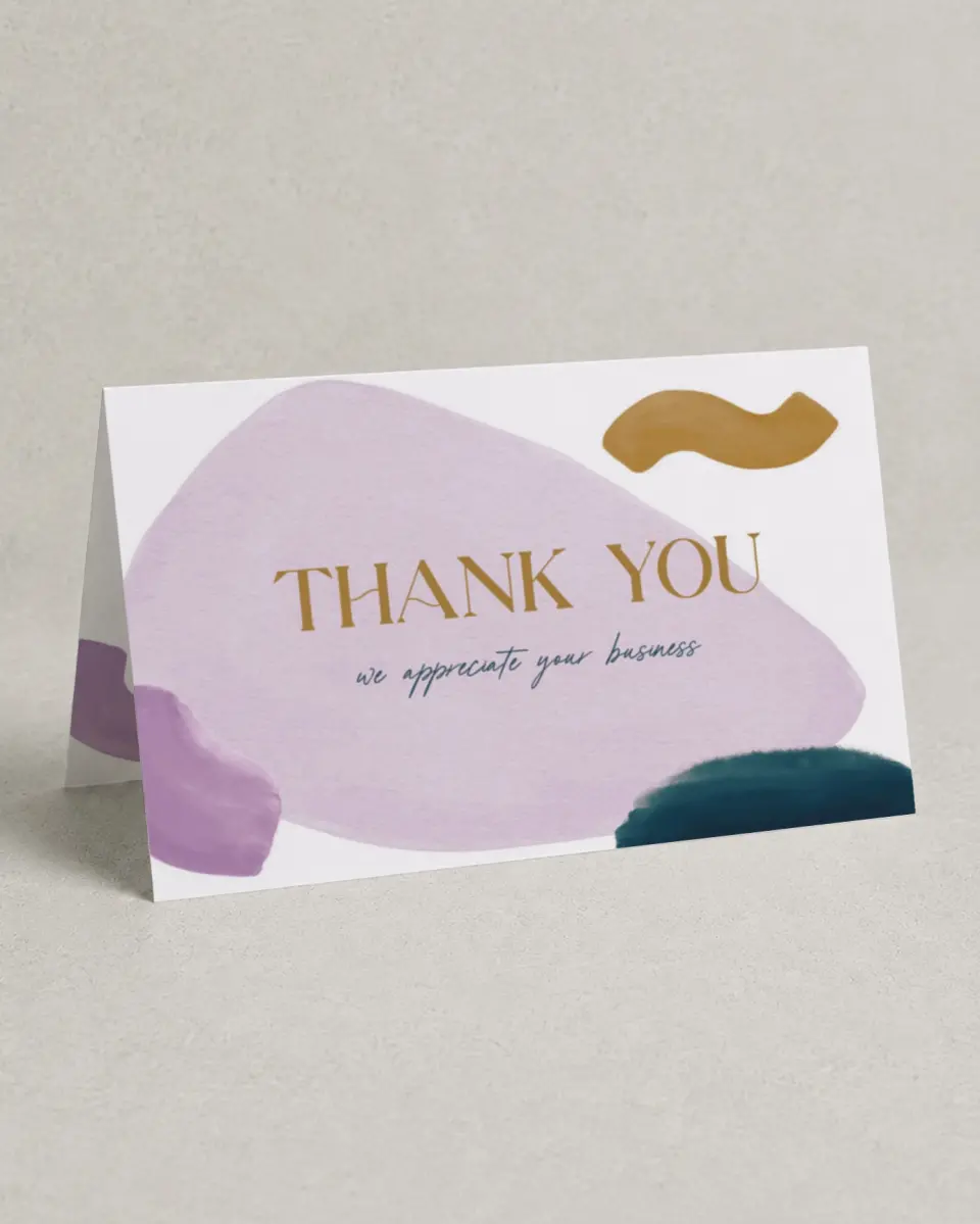 This is a 4" x 6" Folded Business Thank You Card called Cordially Colorful printed in full color on Premium Smooth paper