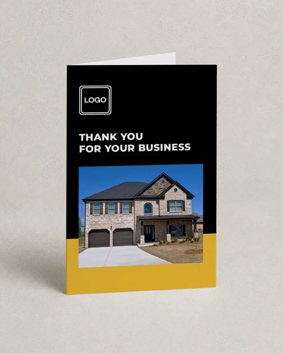 This is a 4" x 6" Folded Business Thank You Card called Bold Framework printed in full color on Premium Smooth paper