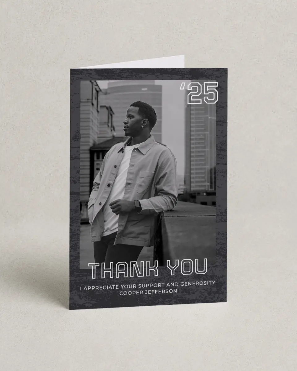 This is a 4" x 6" Folded Graduation Thank You Card called Future Forward printed in full color on Premium Smooth paper