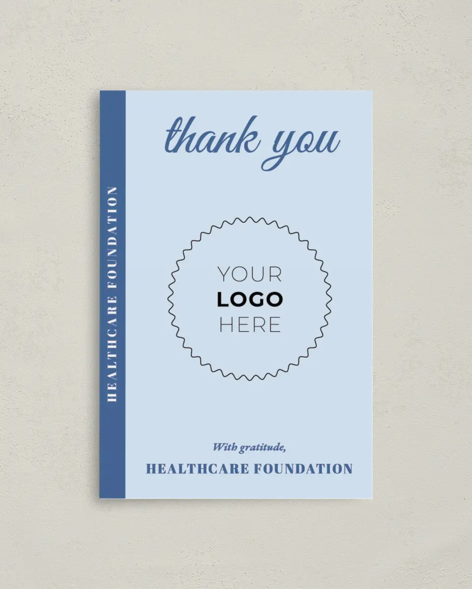 This is a 4" x 6" Folded Business Thank You Card called Healing Hearts printed in full color