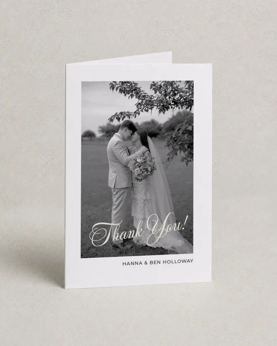 This is a 4" x 6" Folded Thank You Card called Grand Party printed in full color on Premium Smooth paper