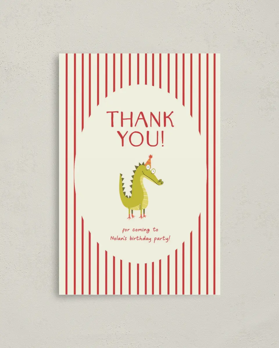 This is a 4" x 6" Folded Thank You Card called Snappin Birthday printed in full color on Premium Smooth paper
