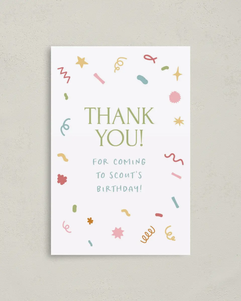 This is a 4" x 6" Folded Thank You Card called Hip Hip Hooray! printed in full color on Premium Smooth paper