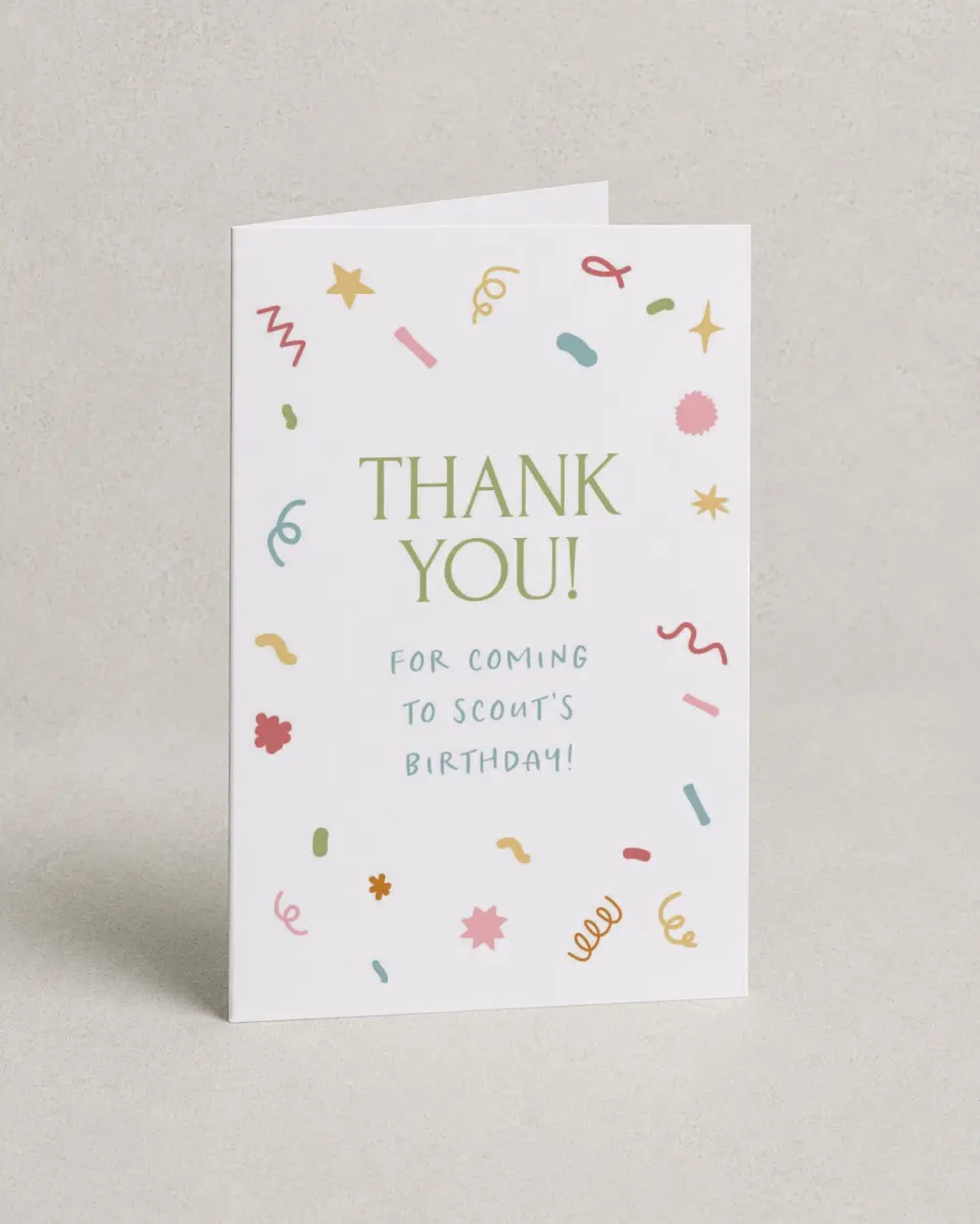This is a 4" x 6" Folded Thank You Card called Hip Hip Hooray! printed in full color on Premium Smooth paper