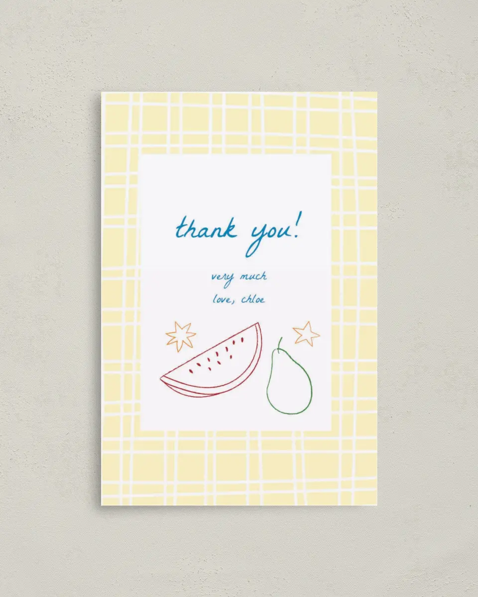 This is a 4" x 6" Folded Thank You Card called Park Picnic printed in full color on Premium Smooth paper