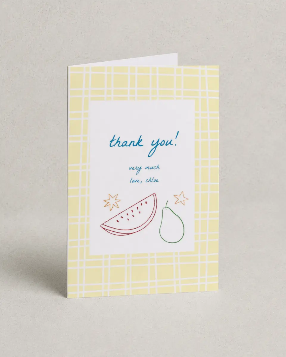 This is a 4" x 6" Folded Thank You Card called Park Picnic printed in full color on Premium Smooth paper