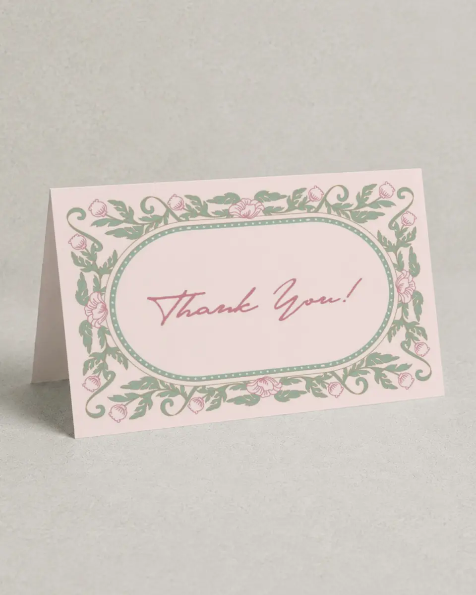 This is a 4" x 6" Folded Newlywed called Secret Meadow printed in full color on Premium Smooth paper