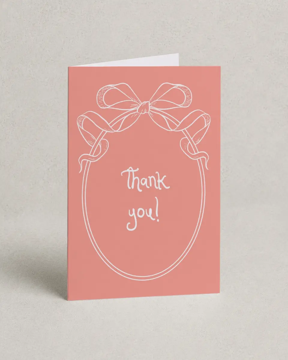 This is a 4" x 6" Folded Newlywed called Bridal Bow printed in full color on Premium Smooth paper