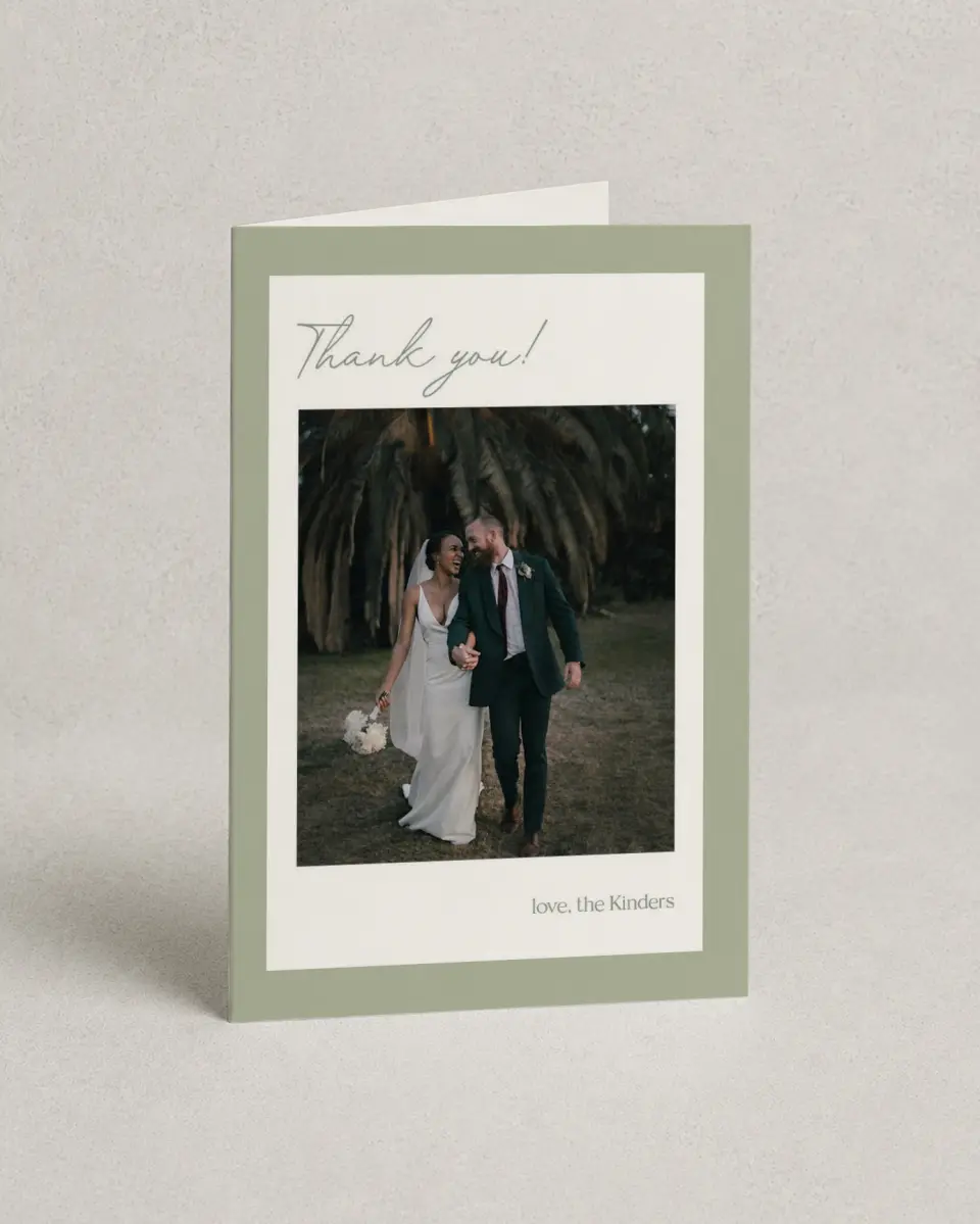 This is a 4" x 6" Folded Thank You Card called The Penelope printed in full color on Premium Smooth paper