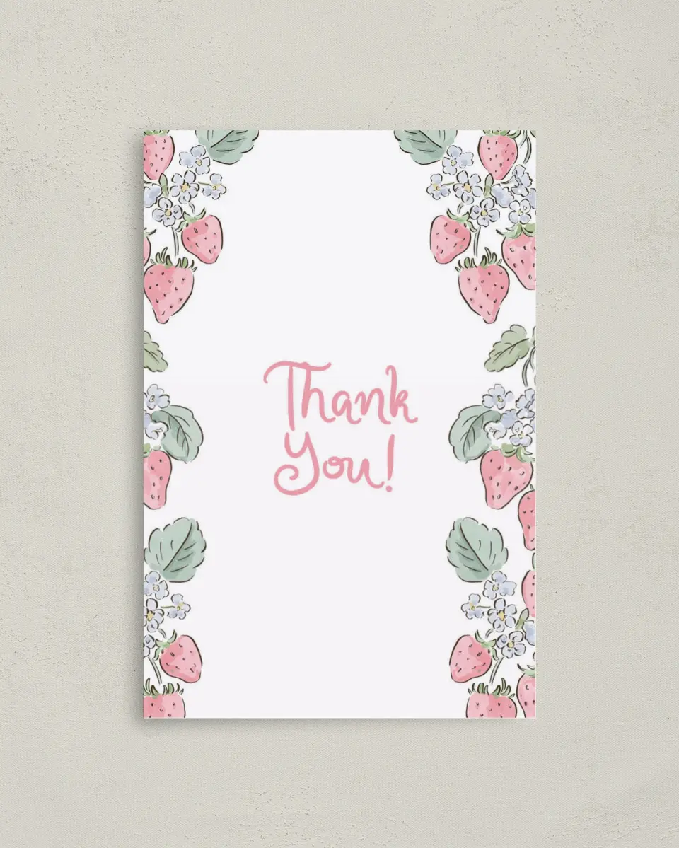 This is a 4" x 6" Folded Newlywed called Berry in Love printed in full color on Premium Smooth paper