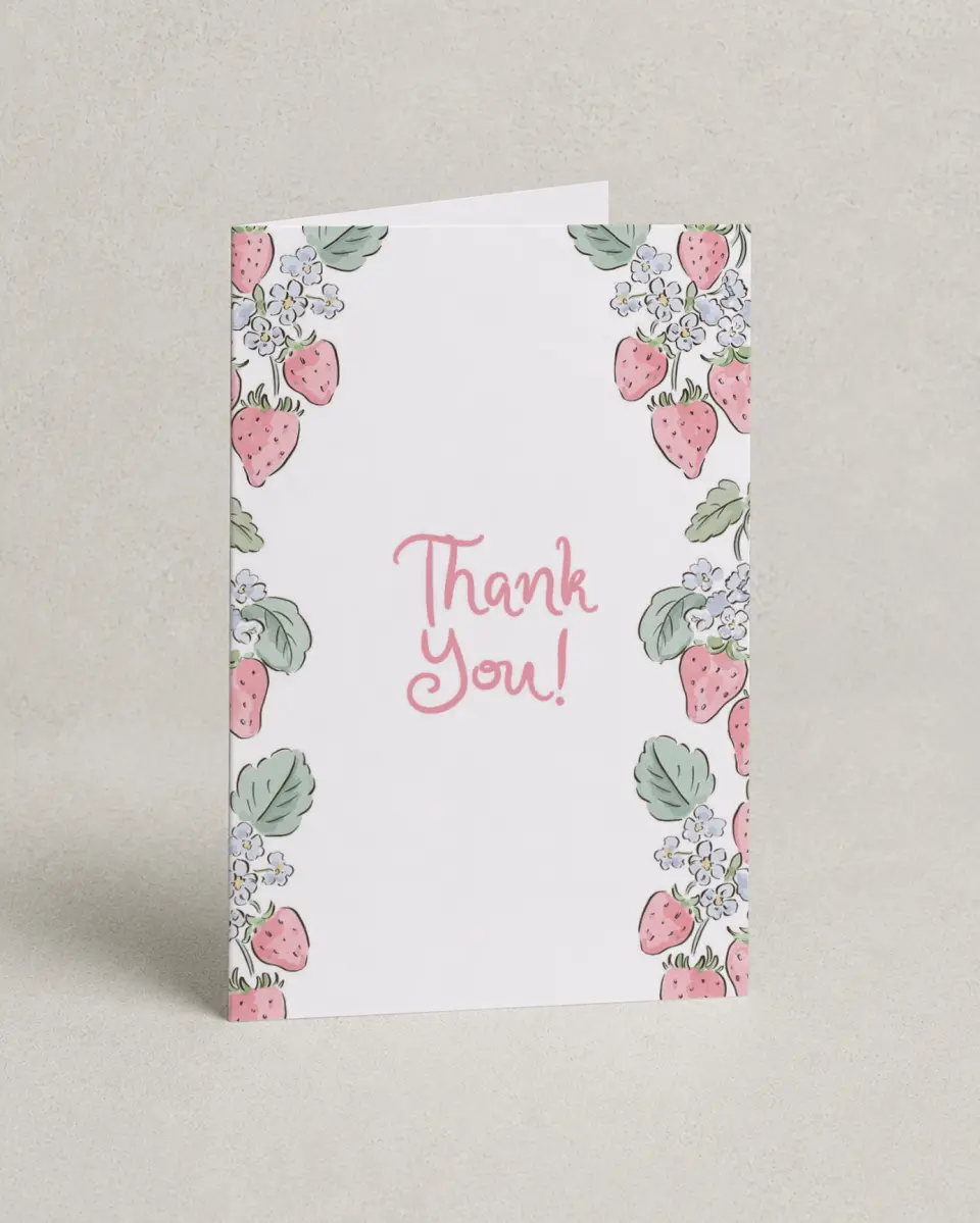 This is a 4" x 6" Folded Newlywed called Berry in Love printed in full color on Premium Smooth paper