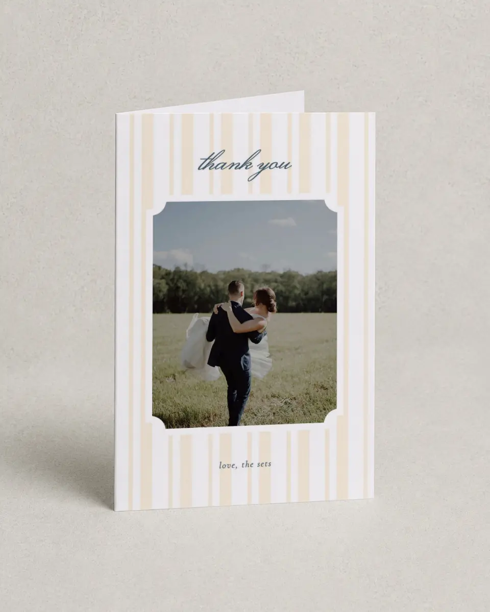 This is a 4" x 6" Folded Thank You Card called The Georgia printed in full color on Premium Smooth paper