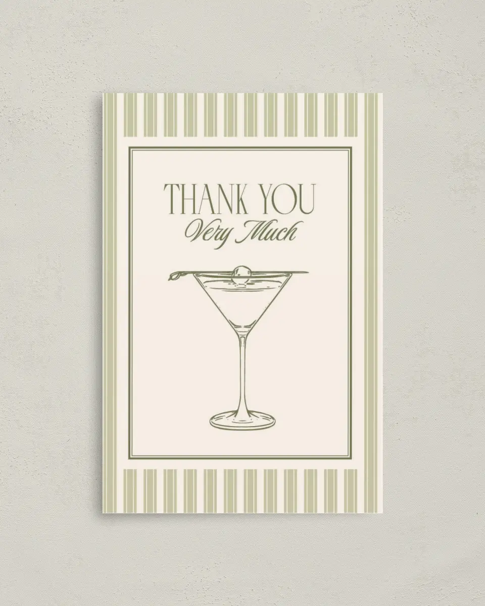 This is a 4" x 6" Folded Baby Shower Thank You Card called A Tini One printed in full color on Premium Smooth paper