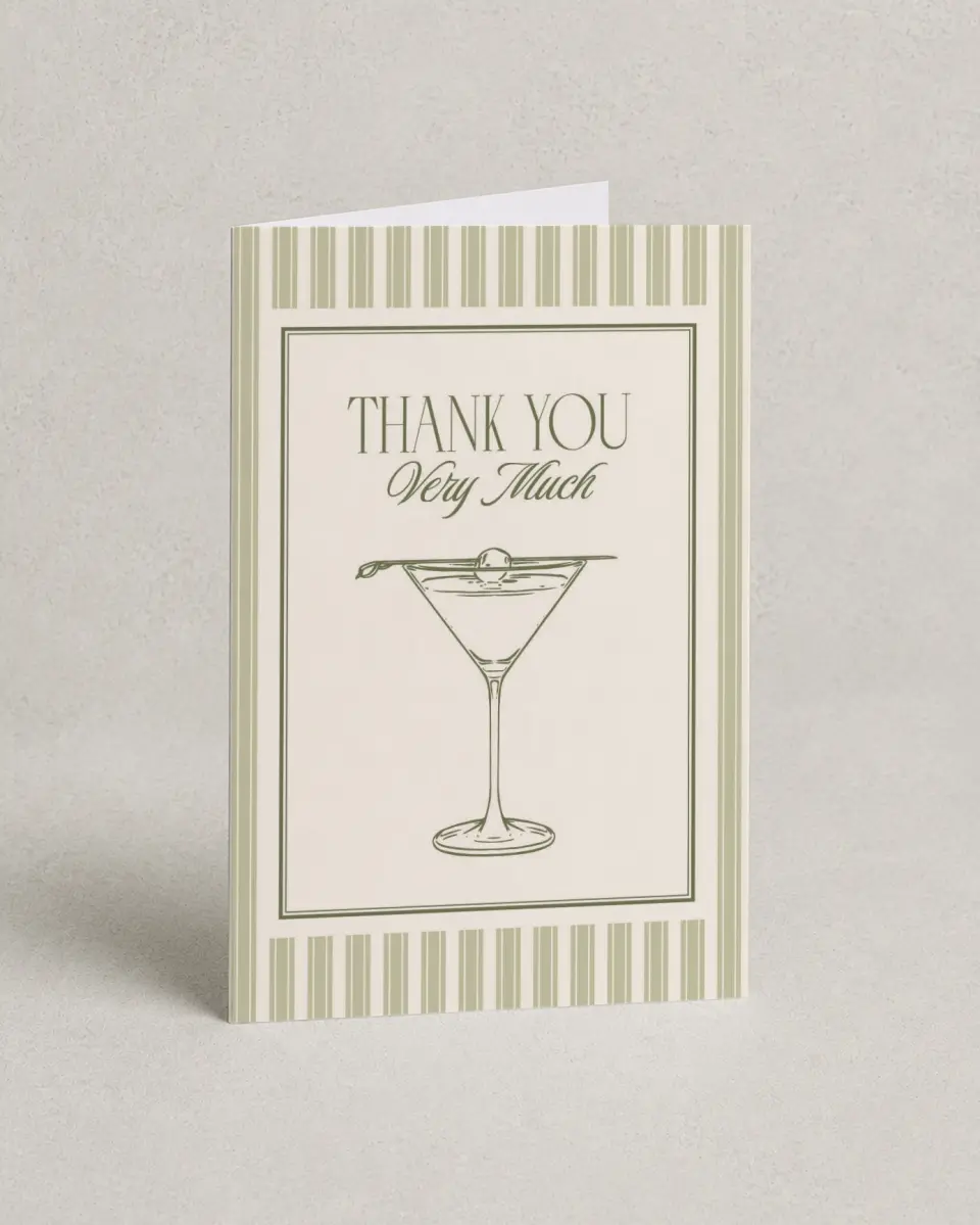 This is a 4" x 6" Folded Baby Shower Thank You Card called A Tini One printed in full color on Premium Smooth paper