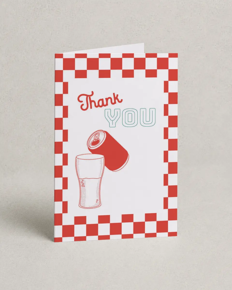 This is a 4" x 6" Folded Baby Shower Thank You Card called Soda Pop printed in full color on Premium Smooth paper