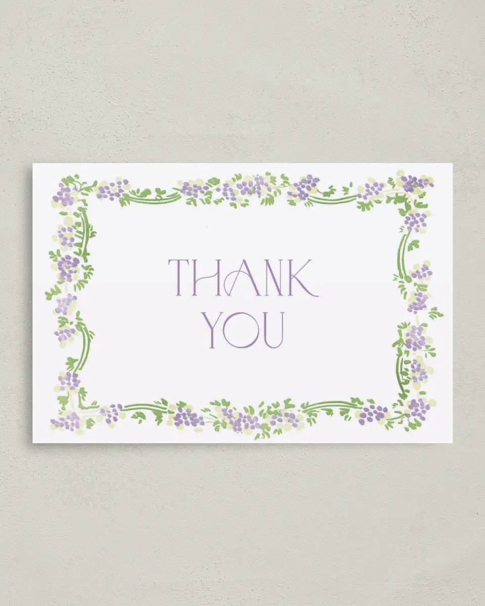 This is a 4" x 6" Folded Newlywed called Lavender Bloom printed in full color on Premium Smooth paper