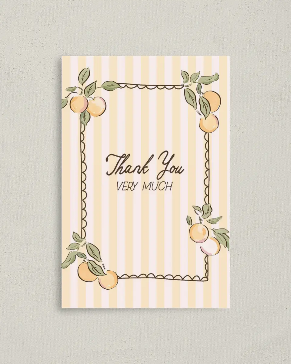 This is a 4" x 6" Folded Baby Shower Thank You Card called Summer Cutie printed in full color on Premium Smooth paper