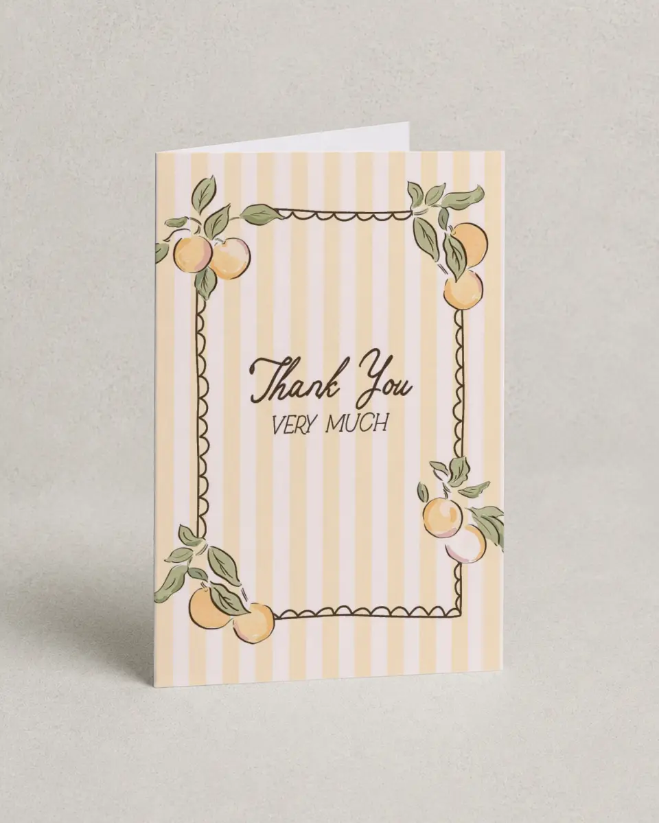 This is a 4" x 6" Folded Baby Shower Thank You Card called Summer Cutie printed in full color on Premium Smooth paper