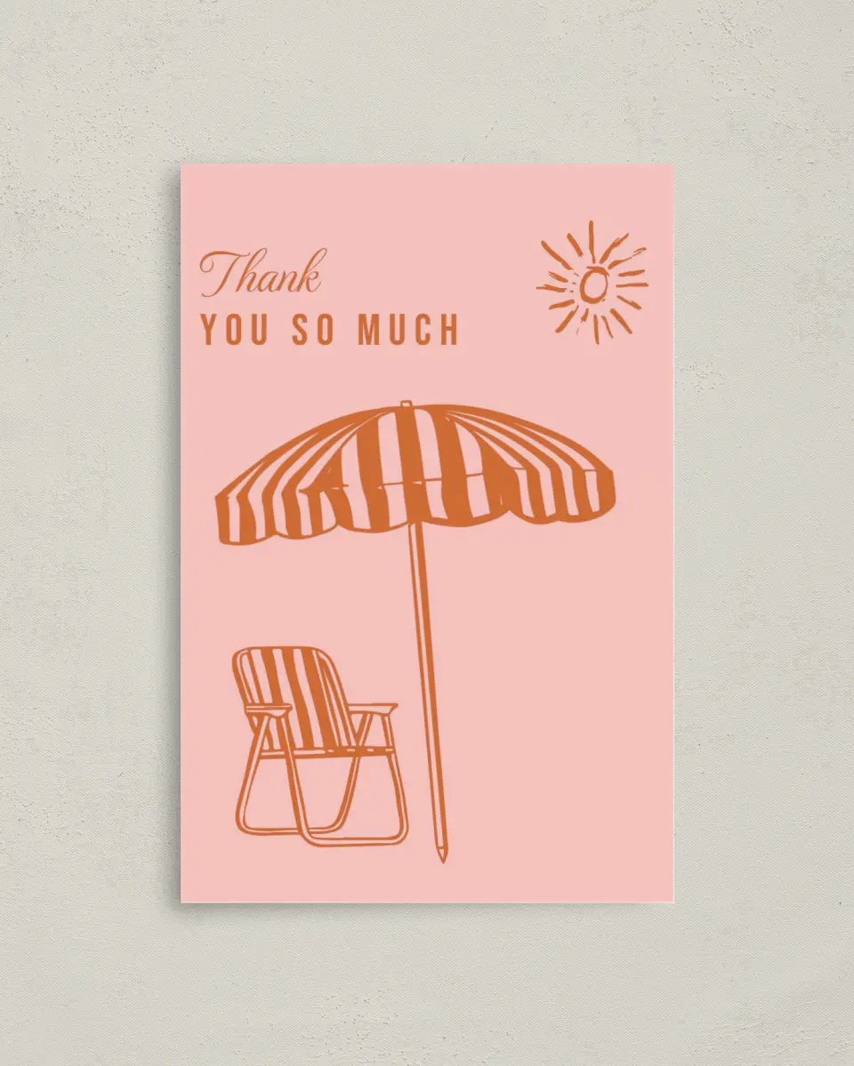 This is a 4" x 6" Folded Bachelorette Party Thank You Card called Bach Beach Club printed in full color on Premium Smooth paper