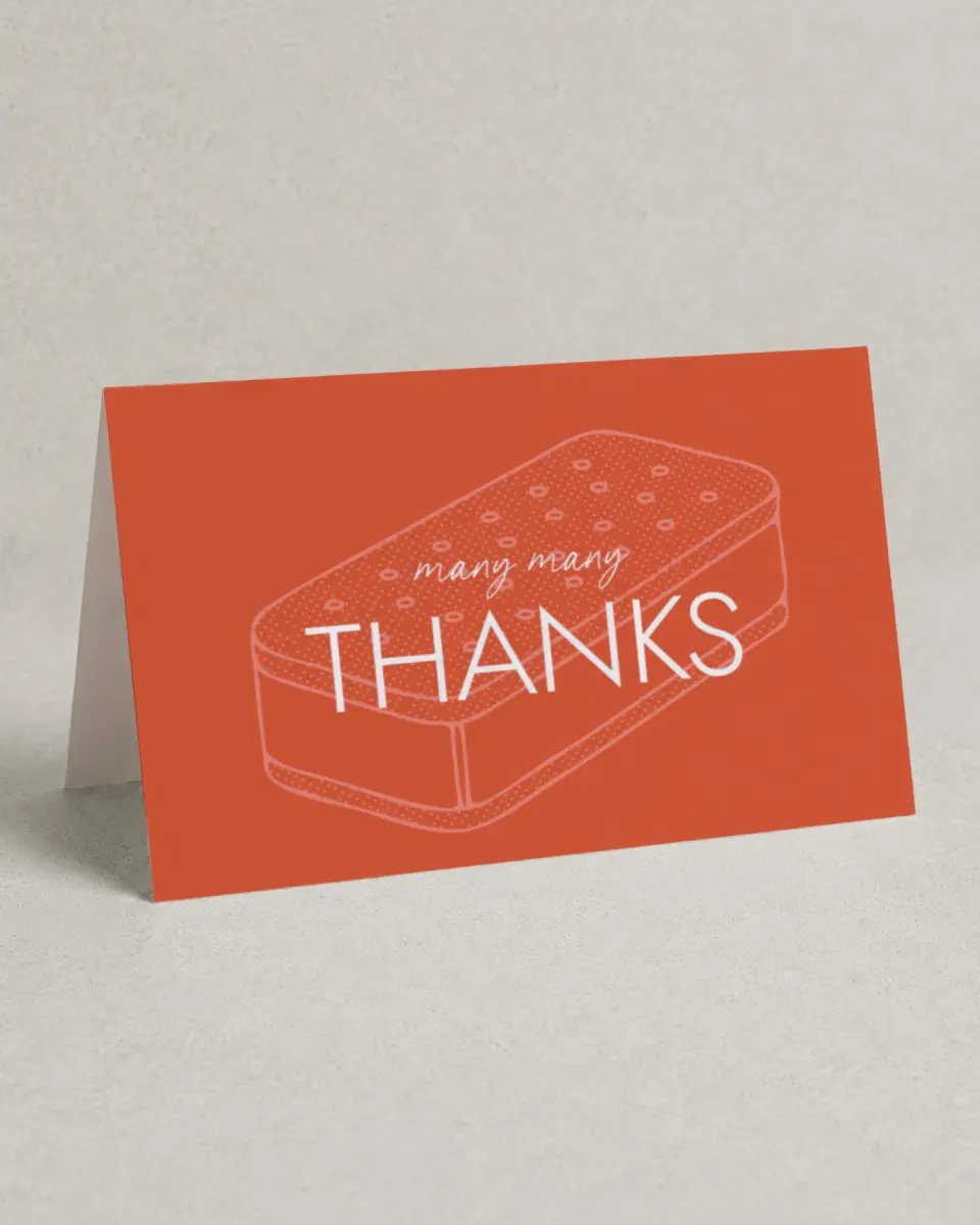 This is a 4" x 6" Folded Bachelorette Party Thank You Card called Sweet Treats printed in full color on Premium Smooth paper