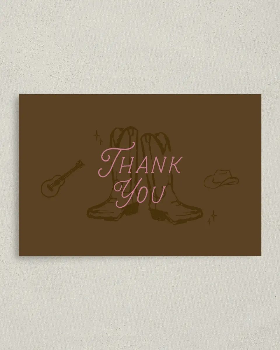 This is a 4" x 6" Folded Bachelorette Party Thank You Card called Nash Bash printed in full color on Premium Smooth paper