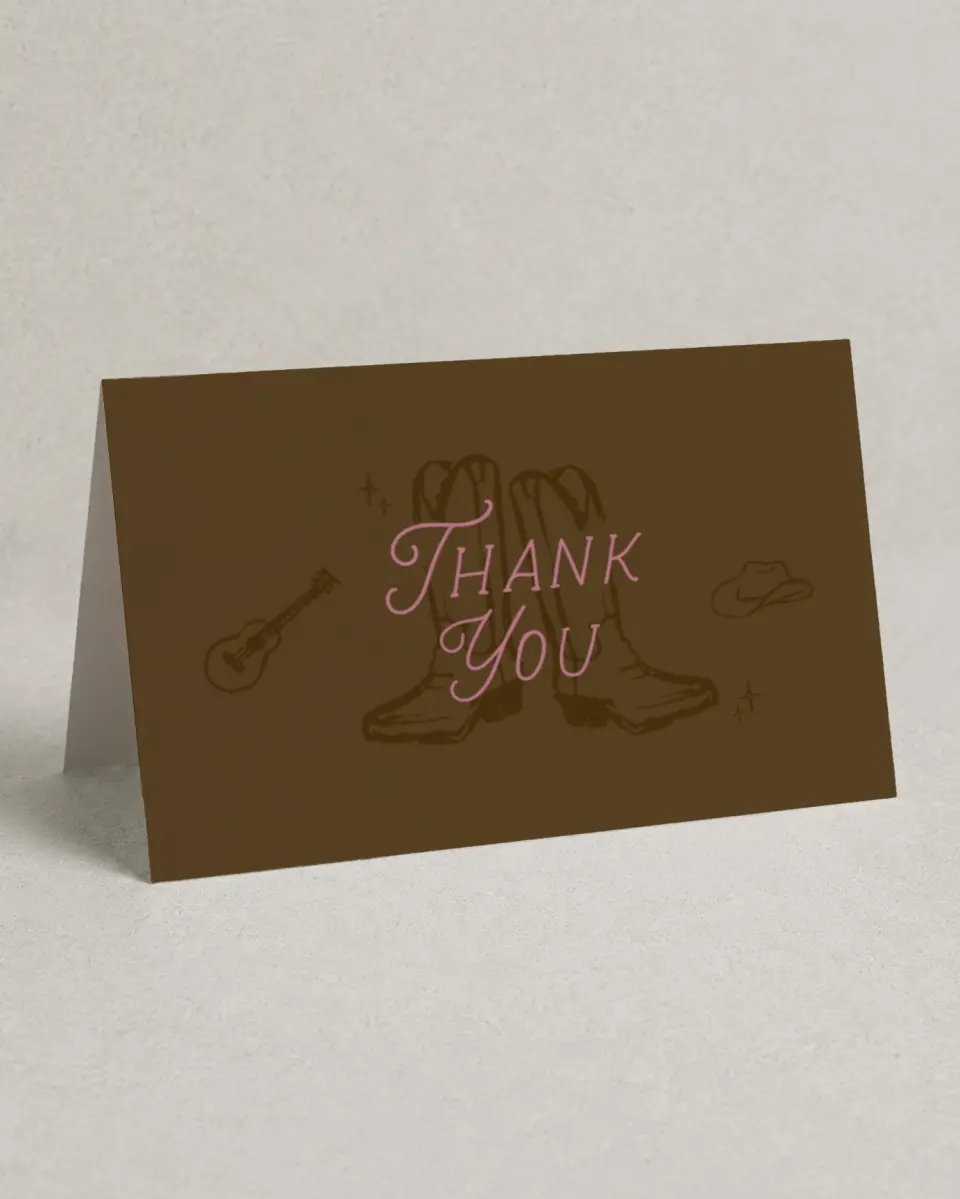 This is a 4" x 6" Folded Bachelorette Party Thank You Card called Nash Bash printed in full color on Premium Smooth paper