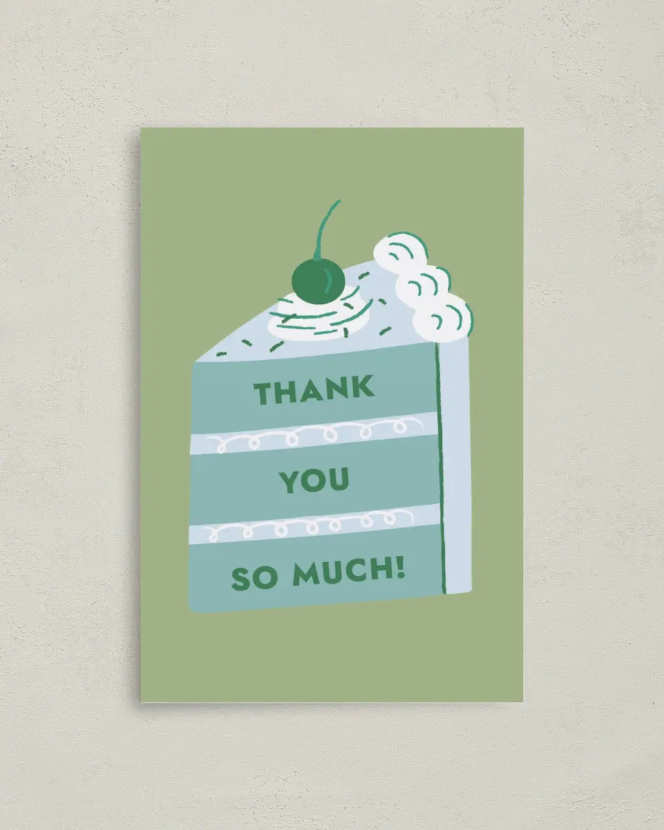 This is a 4" x 6" Folded Thank You Card called Slice of Fun printed in full color on Premium Smooth paper