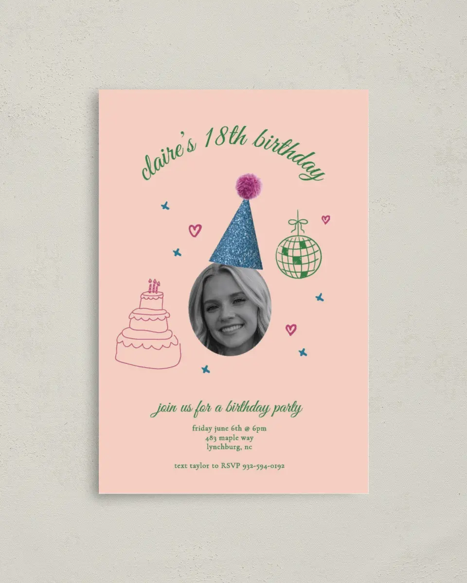 This is a 4" x 6" Folded Thank You Card called Party Hat printed in full color on Premium Smooth paper
