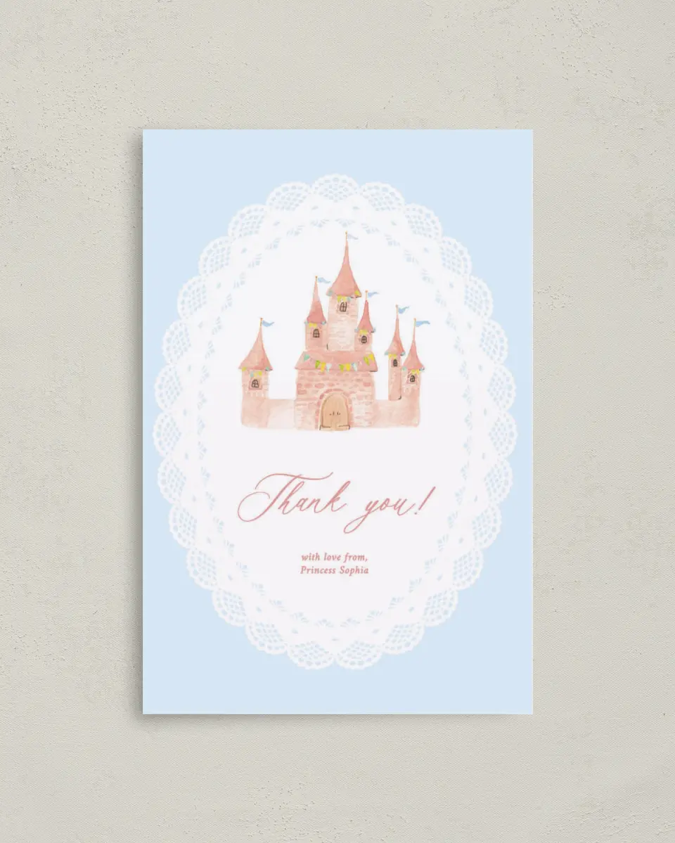 This is a 4" x 6" Folded Thank You Card called Princess Castle printed in full color on Premium Smooth paper