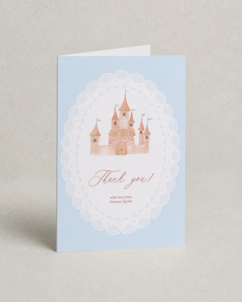 This is a 4" x 6" Folded Thank You Card called Princess Castle printed in full color on Premium Smooth paper