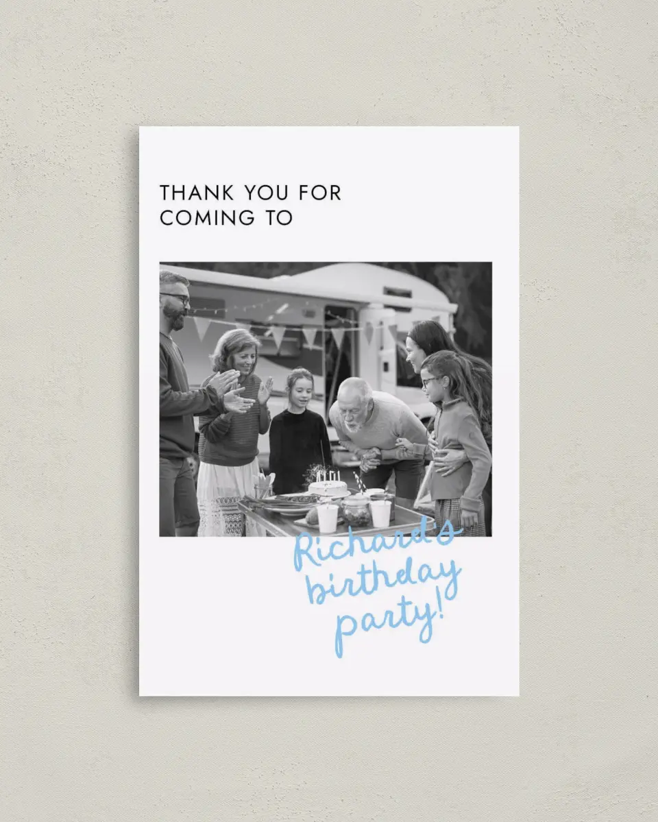 This is a 4" x 6" Folded Thank You Card called Older and Wiser printed in full color on Premium Smooth paper