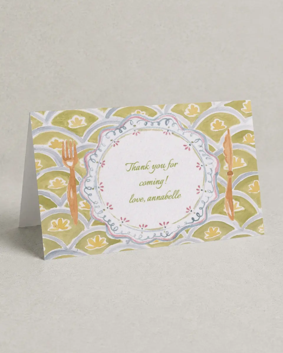 This is a 4" x 6" Folded Thank You Card called Wine and Dine printed in full color on Premium Smooth paper