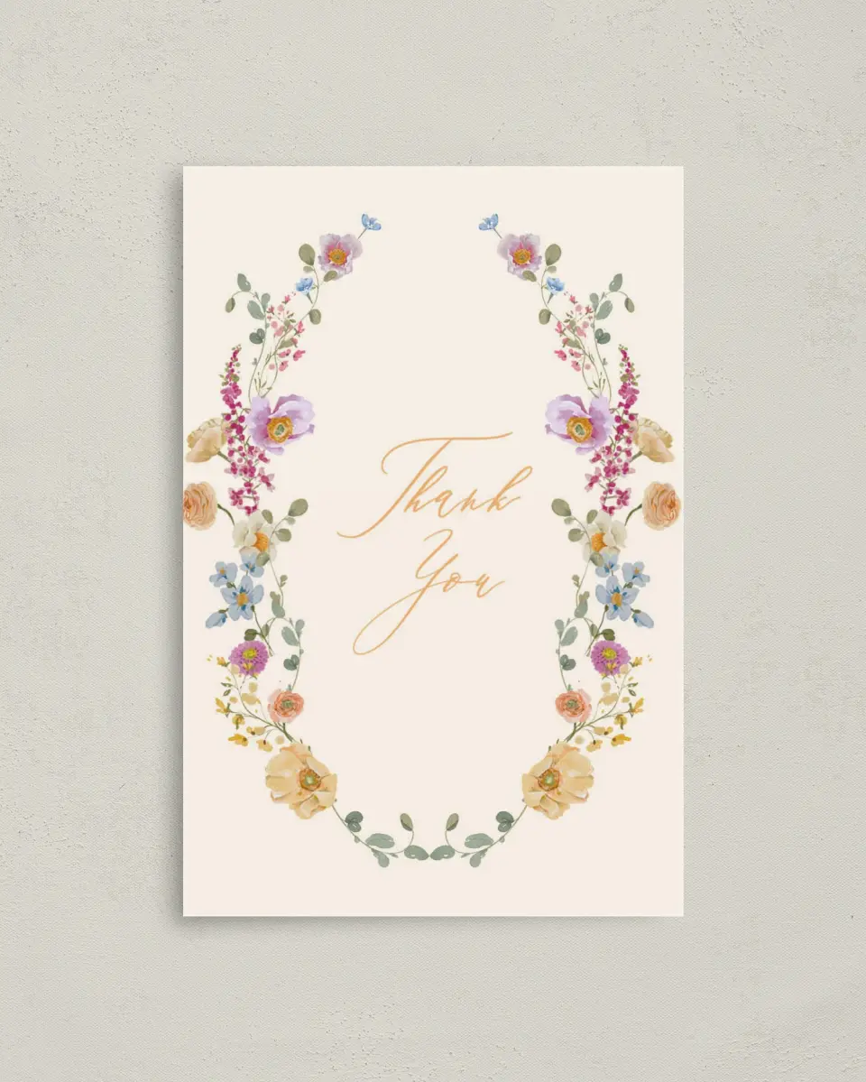 This is a 4" x 6" Folded Newlywed called Colorful Blooms printed in full color on Premium Smooth paper