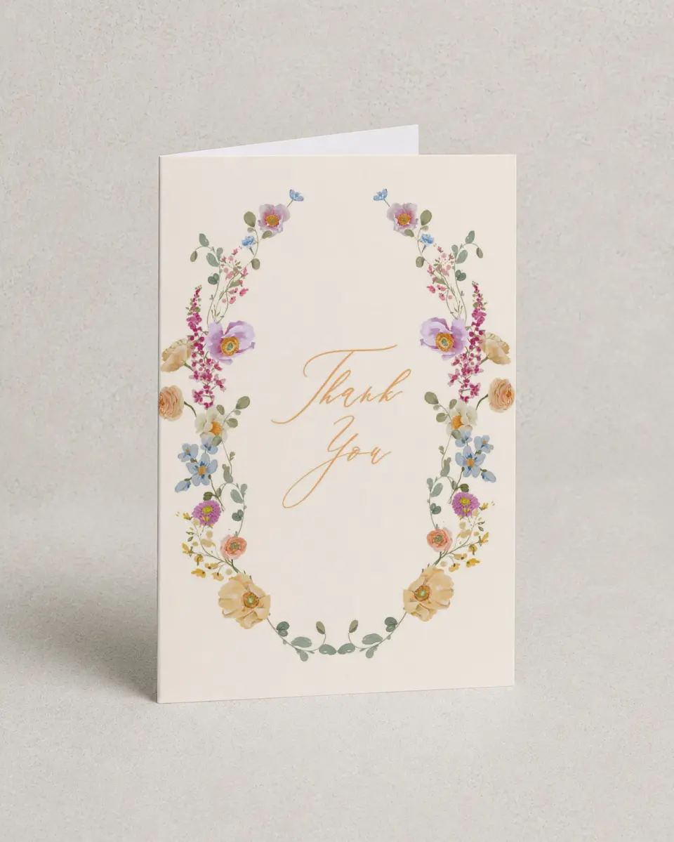 This is a 4" x 6" Folded Newlywed called Colorful Blooms printed in full color on Premium Smooth paper