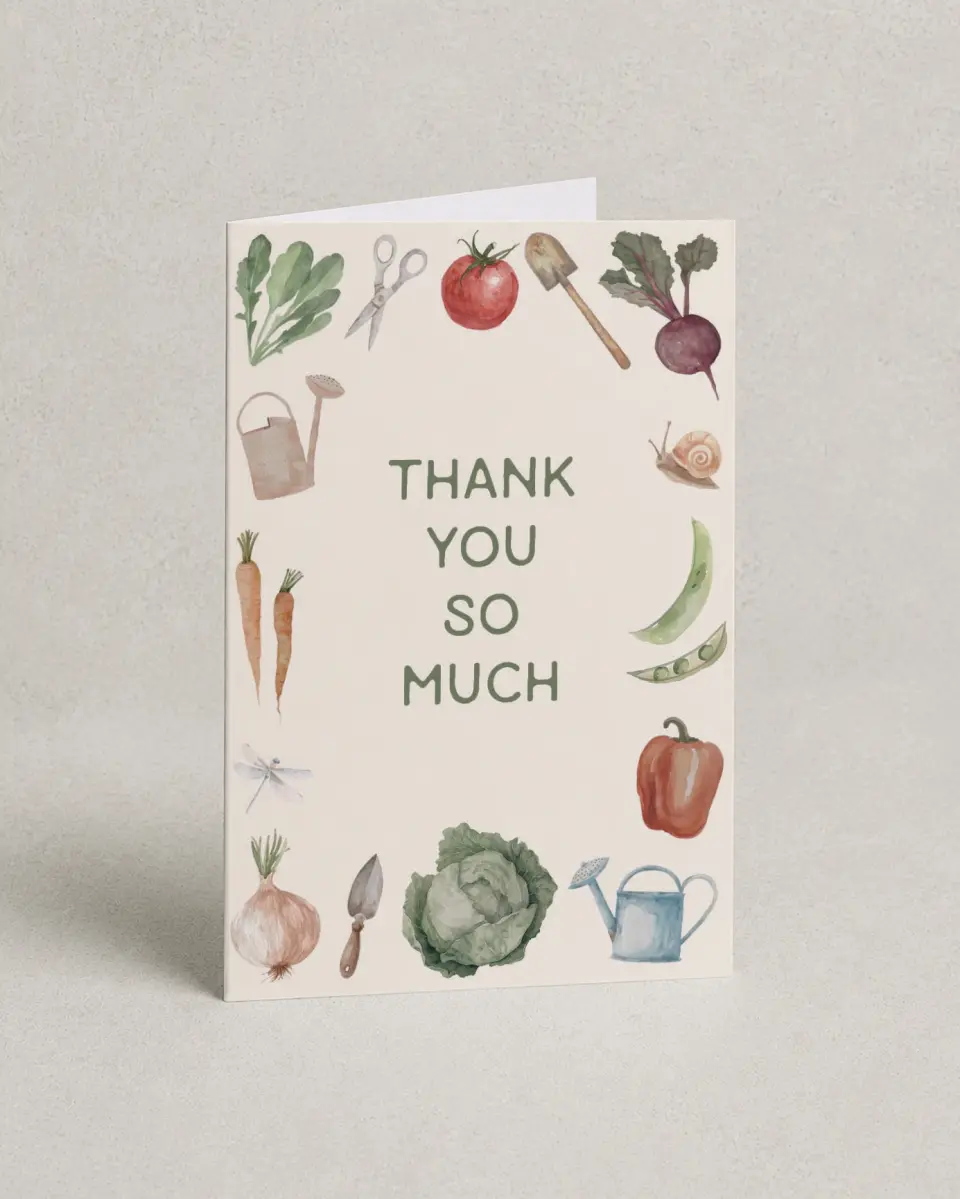 This is a 4" x 6" Folded Baby Shower Thank You Card called Locally Grown printed in full color on Premium Smooth paper