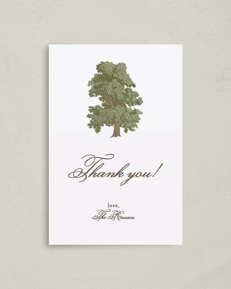 This is a 4" x 6" Folded Thank You Card called Holloway printed in full color on Premium Smooth paper