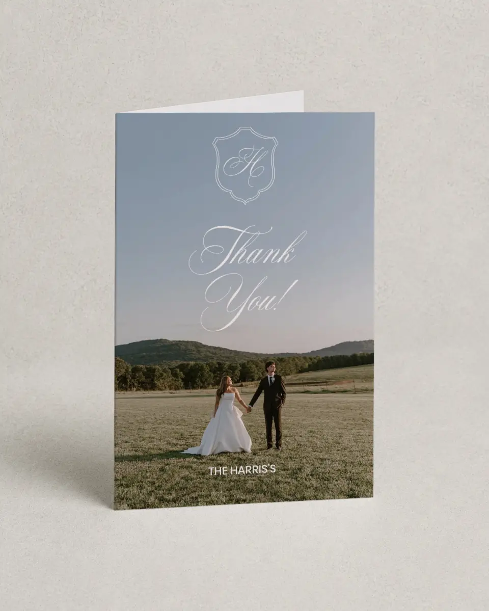 This is a 4" x 6" Folded Thank You Card called Wayzata printed in full color on Premium Smooth paper