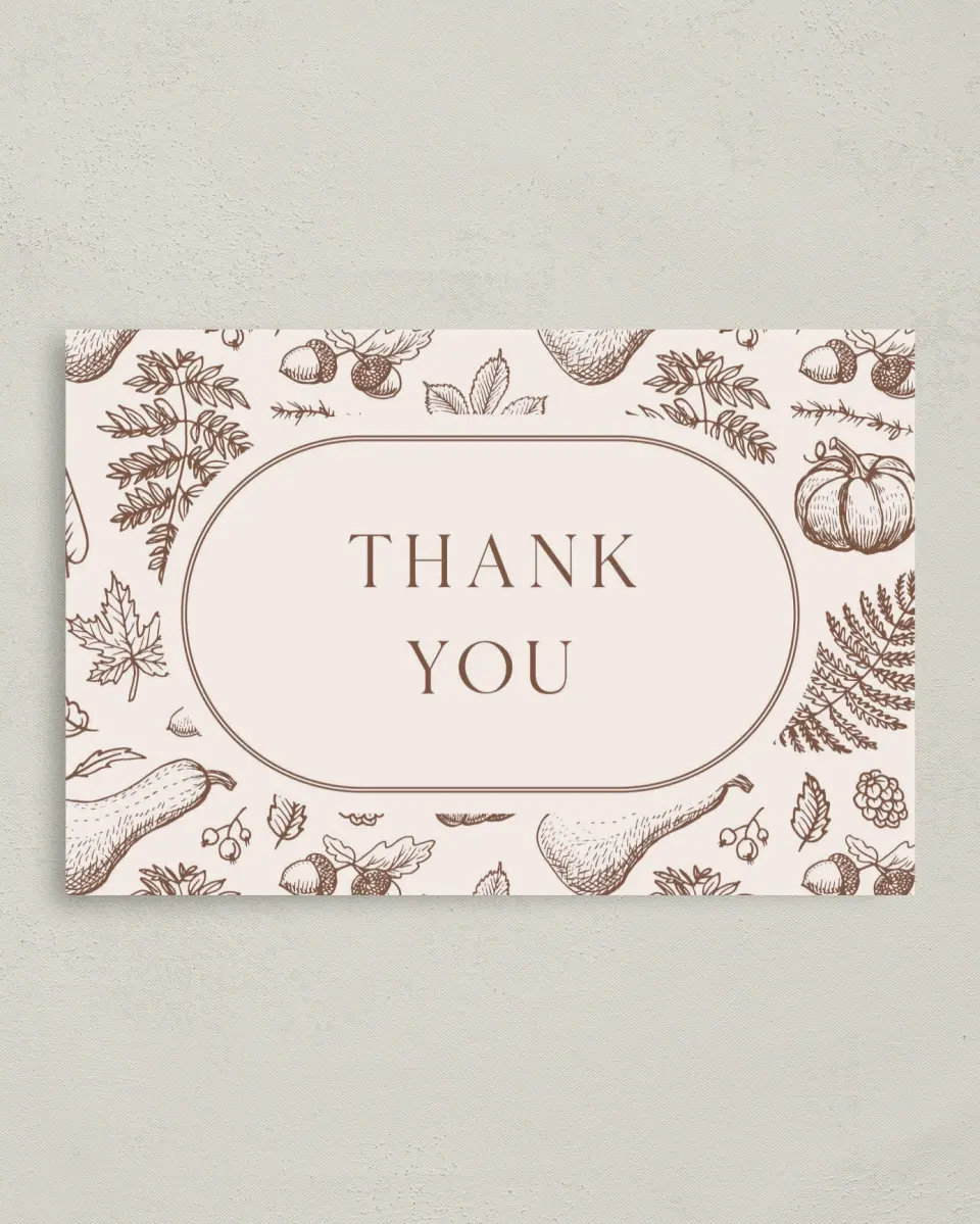 This is a 4" x 6" Folded Baby Shower Thank You Card called Precious Pumpkin printed in full color on Premium Smooth paper