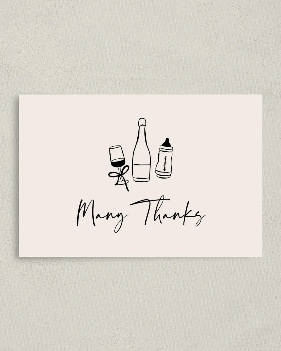 This is a 4" x 6" Folded Baby Shower Thank You Card called Sip & See printed in full color on Premium Smooth paper