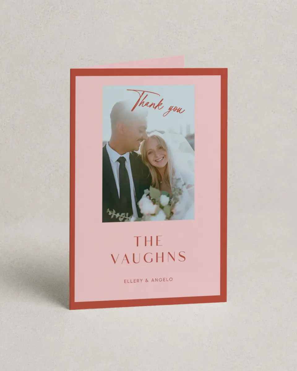 This is a 4" x 6" Folded Thank You Card called Boathouse Bliss printed in full color on Premium Smooth paper