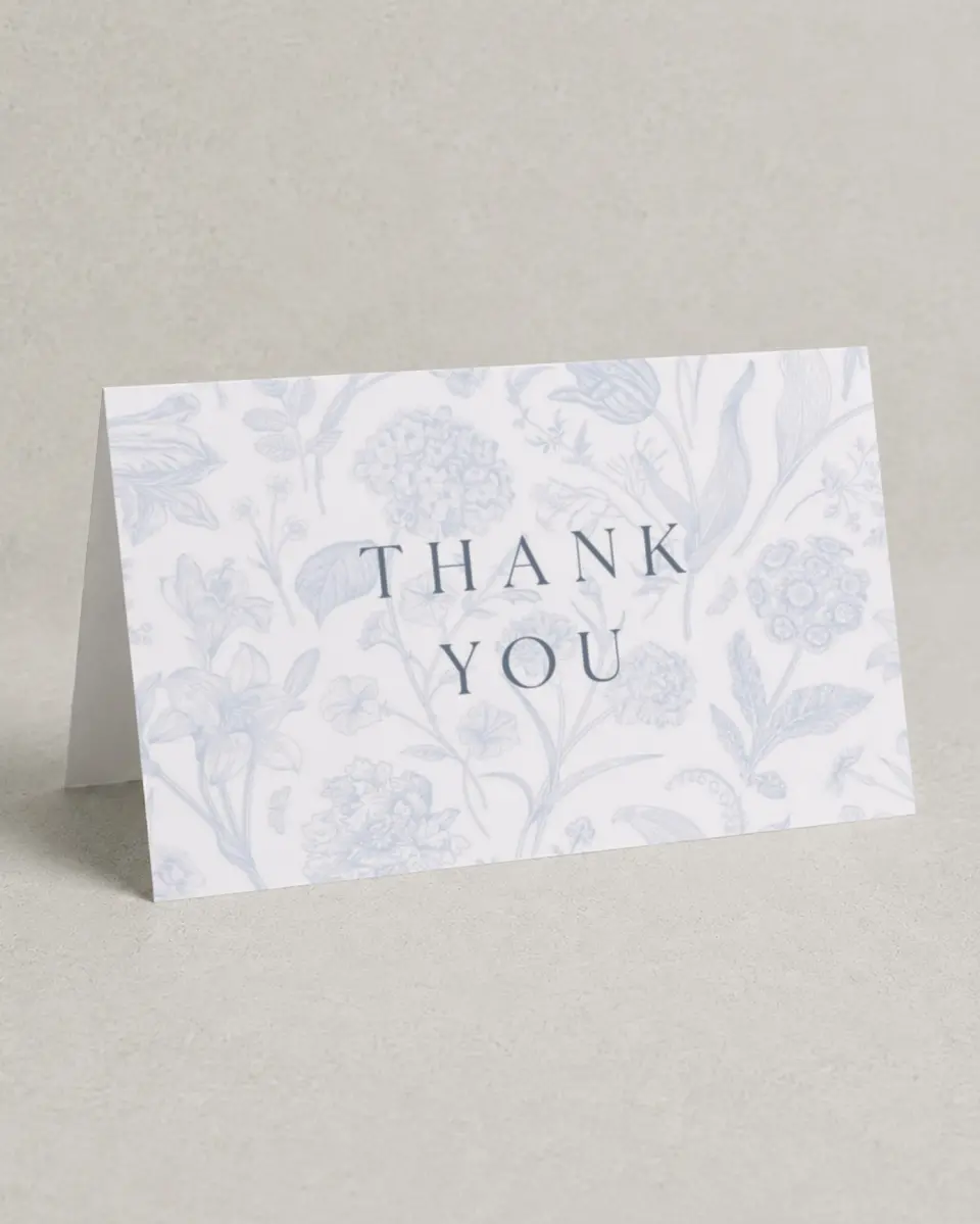 This is a 4" x 6" Folded Baby Shower Thank You Card called Blissful Blooms printed in full color on Premium Smooth paper