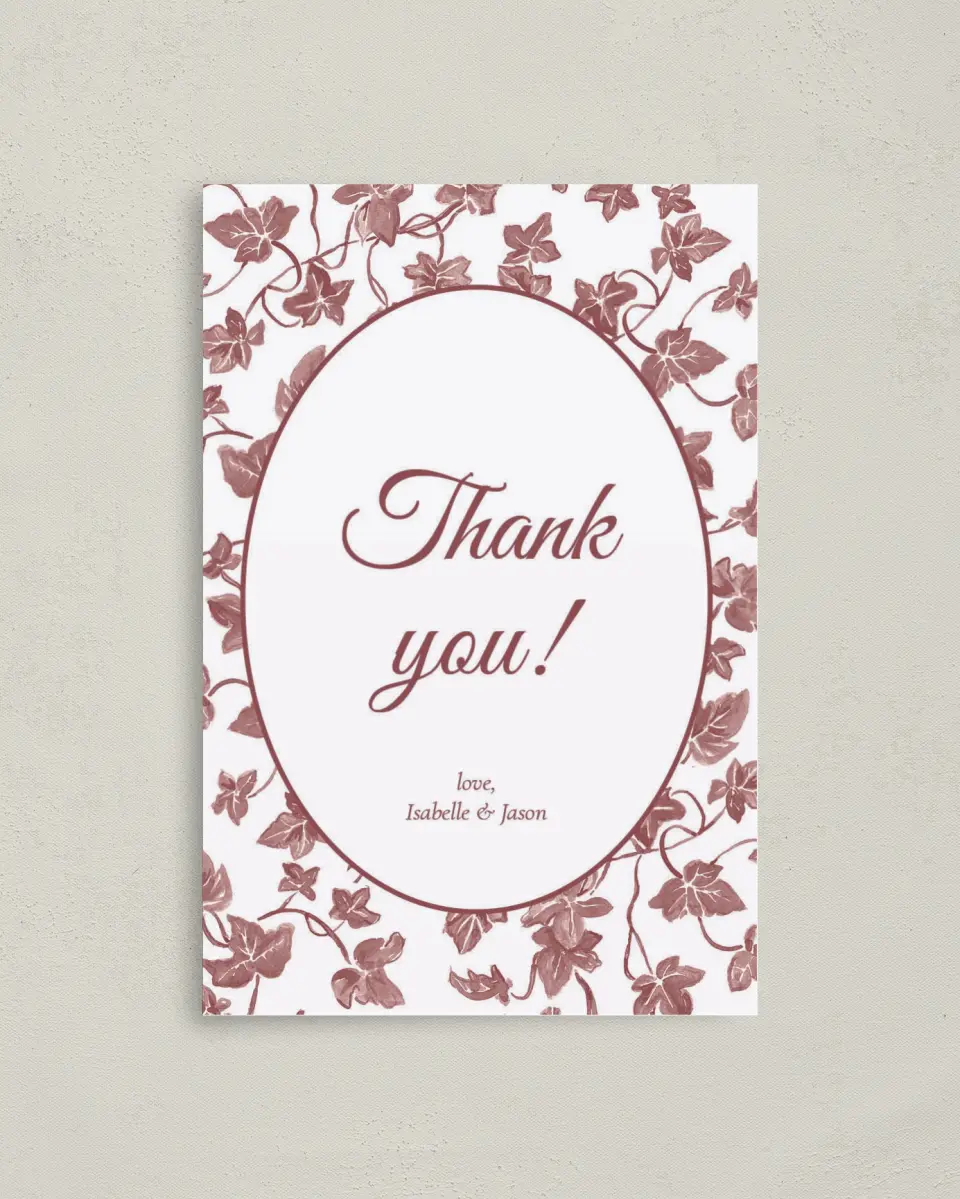 This is a 4" x 6" Folded Thank You Card called Elegant Autumn printed in full color on Premium Smooth paper