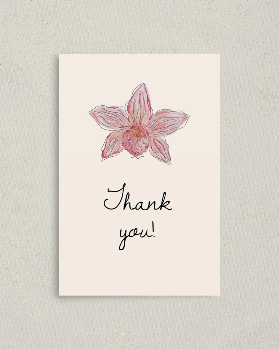 This is a 4" x 6" Folded Thank You Card called Forever Bud printed in full color on Premium Smooth paper